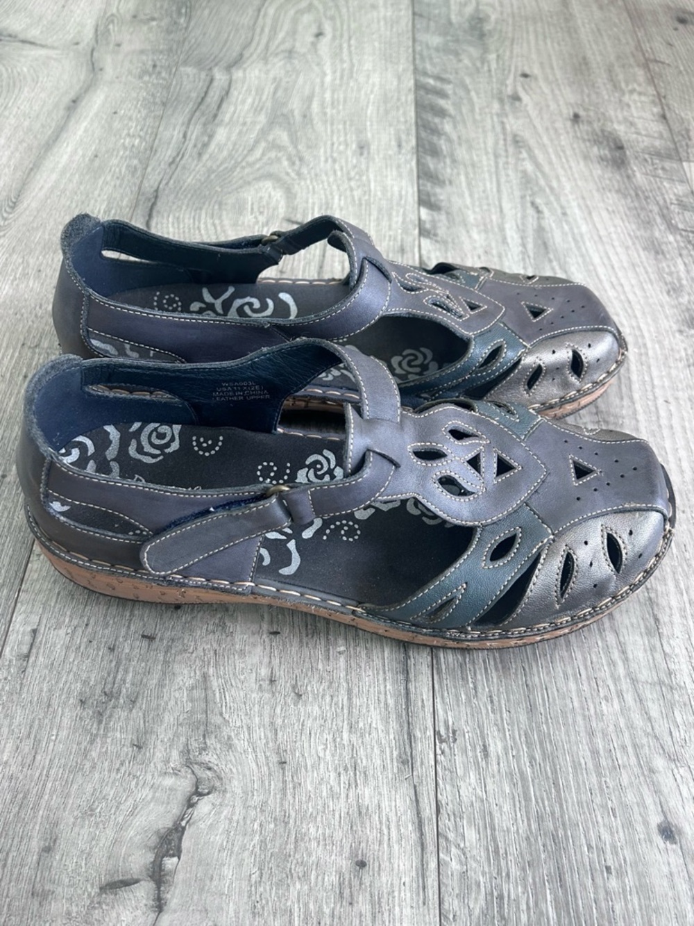 Propet Jenna Fisherman Sandals Blue Leather Size 11 2E (Extra Wide)
